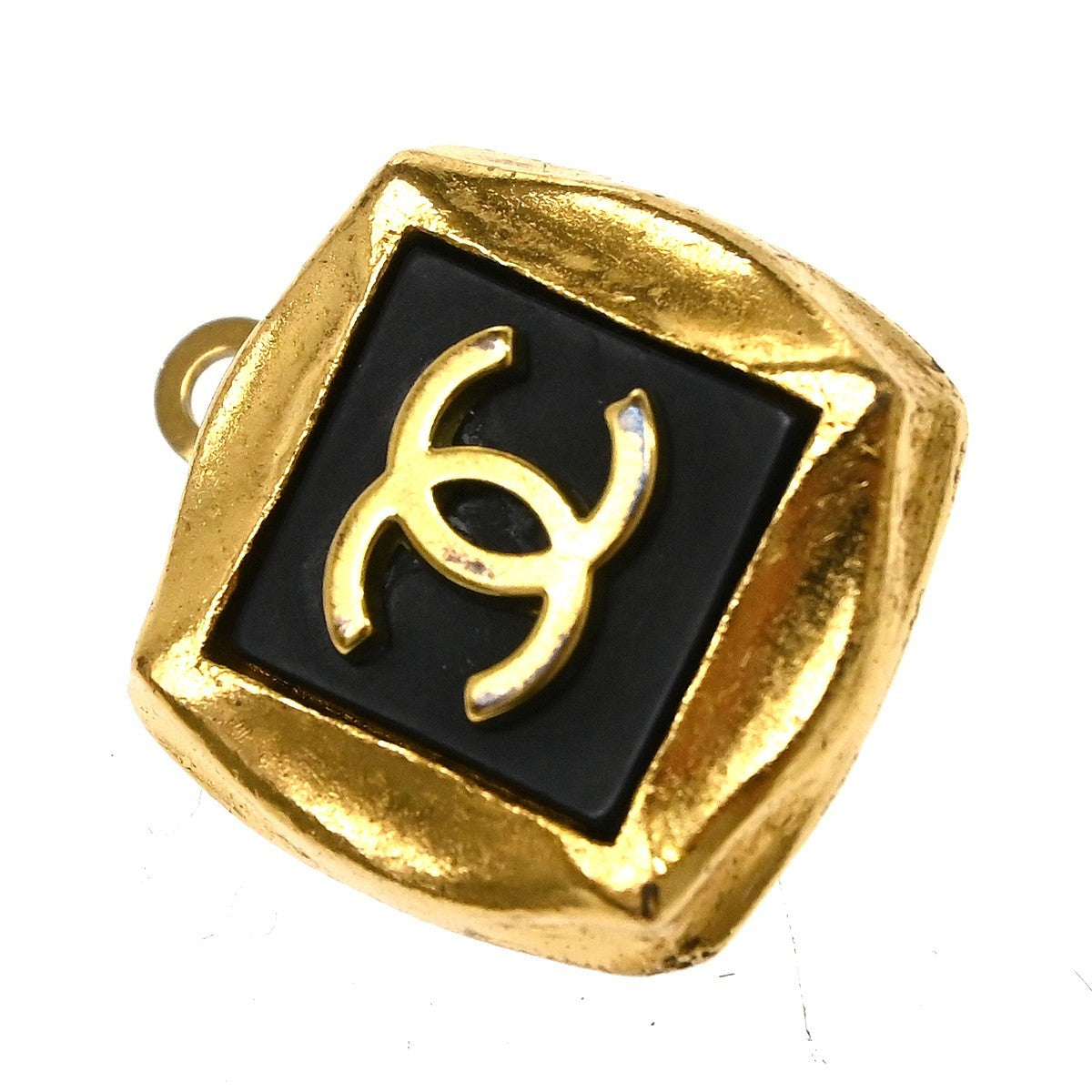 Chanel Vintage Cc Square Clip-On Metal Gold Gold_Plated Earrings Jewelry (Pre-Owned)