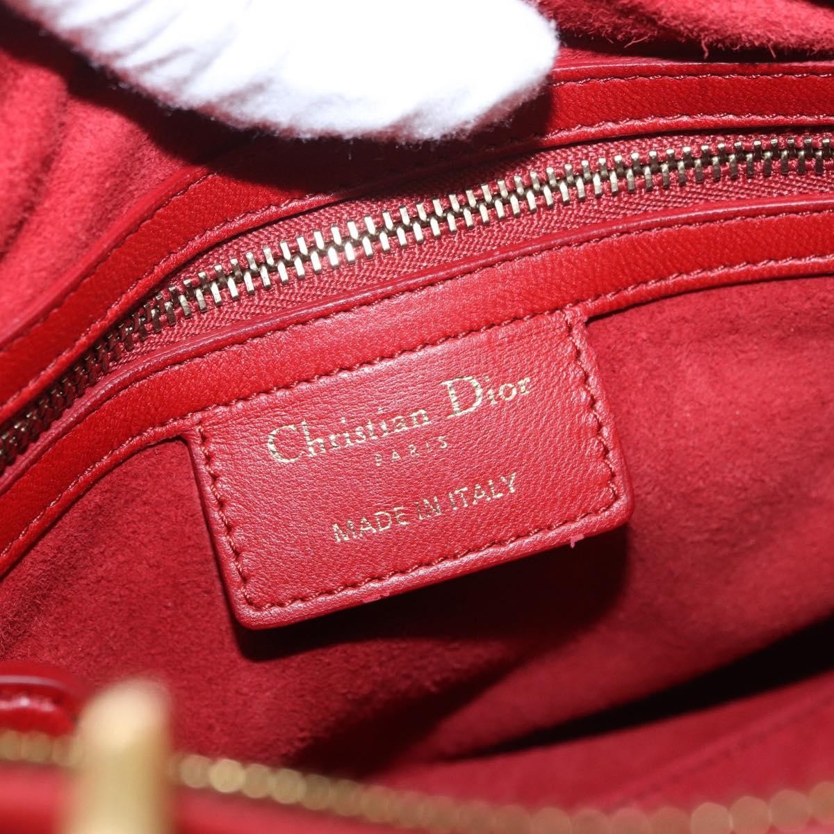 Christian Dior Supple Lady Dior Cannage Studded Lambskin Red Leather Handbag (Pre-Owned)