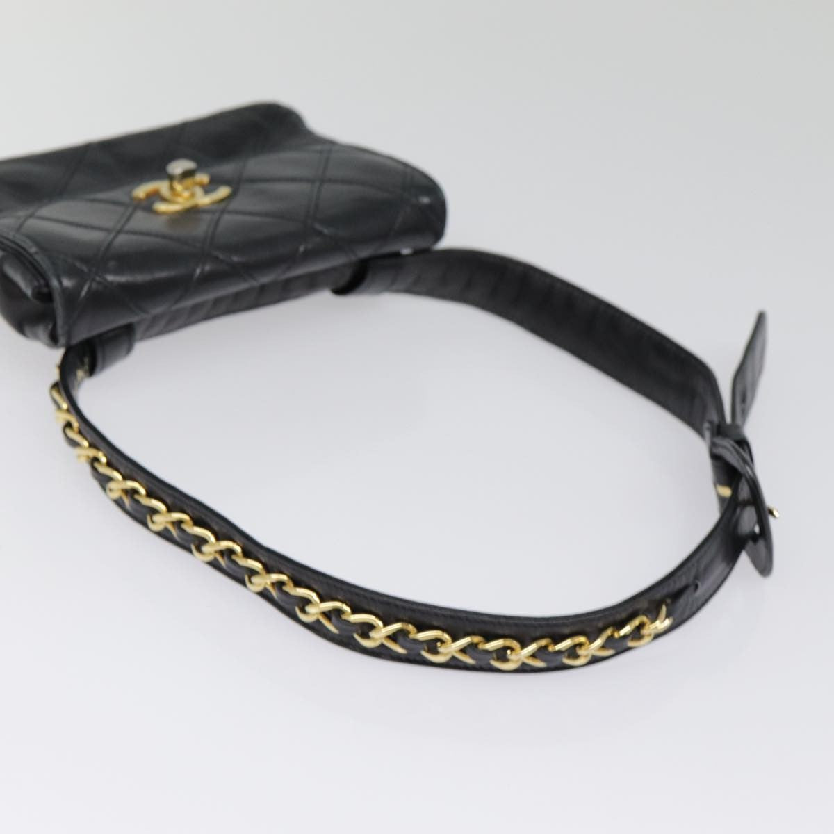 Chanel Vintage Flap Belt Quilted Leather Black Leather Clutche & Pouche Bag (Pre-Owned)