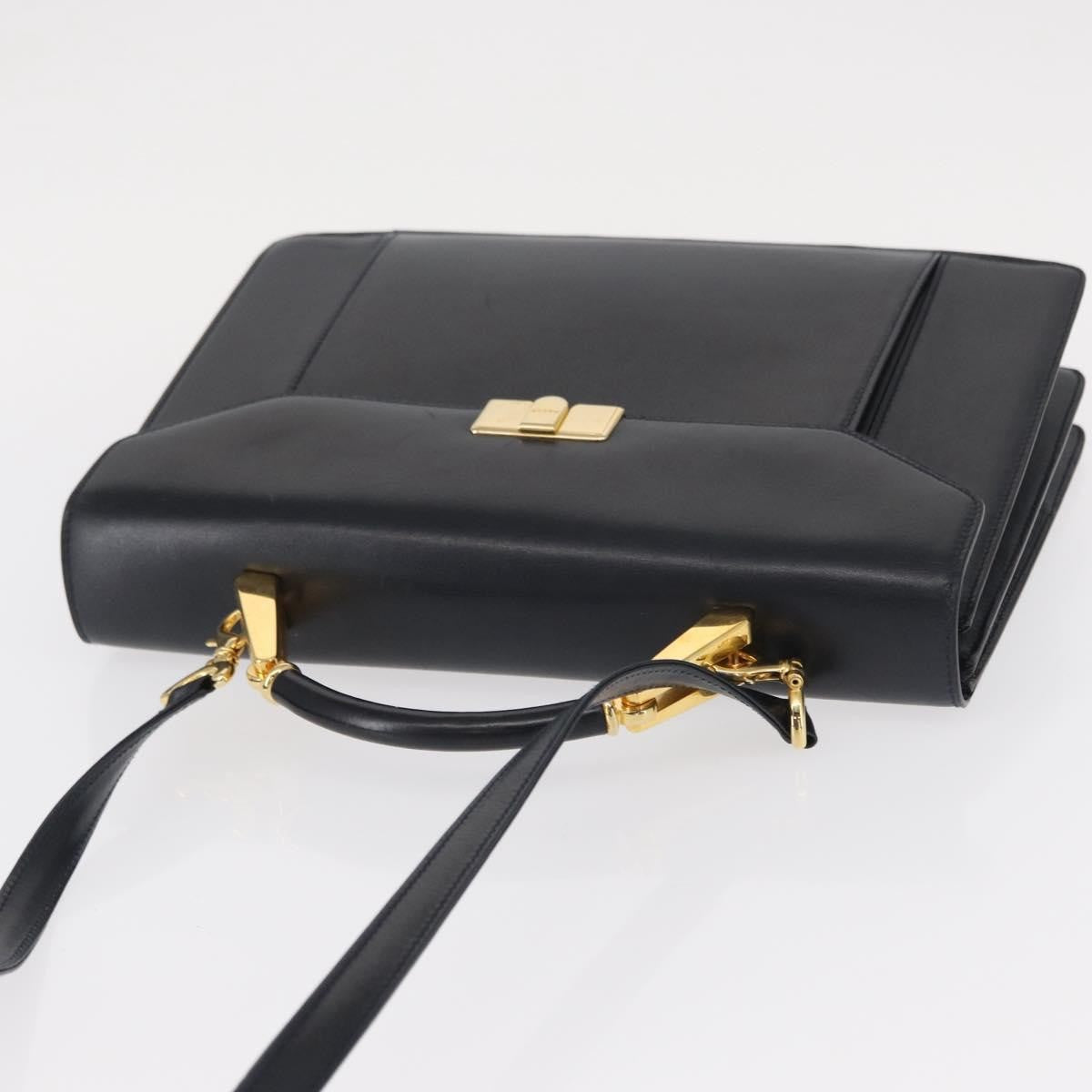 Bally Vintage Leather Navy Leather Handbag (Pre-Owned)