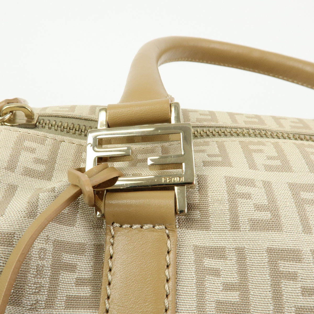 Fendi Boston Zucchino Coated Canvas Beige Canvas Handbag (Pre-Owned)