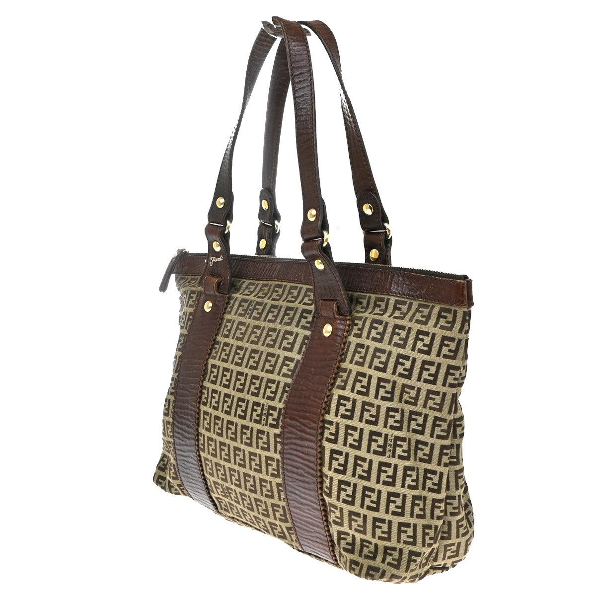 Fendi Open Zucchino Canvas Beige Canvas Tote Bag Bag (Pre-Owned)