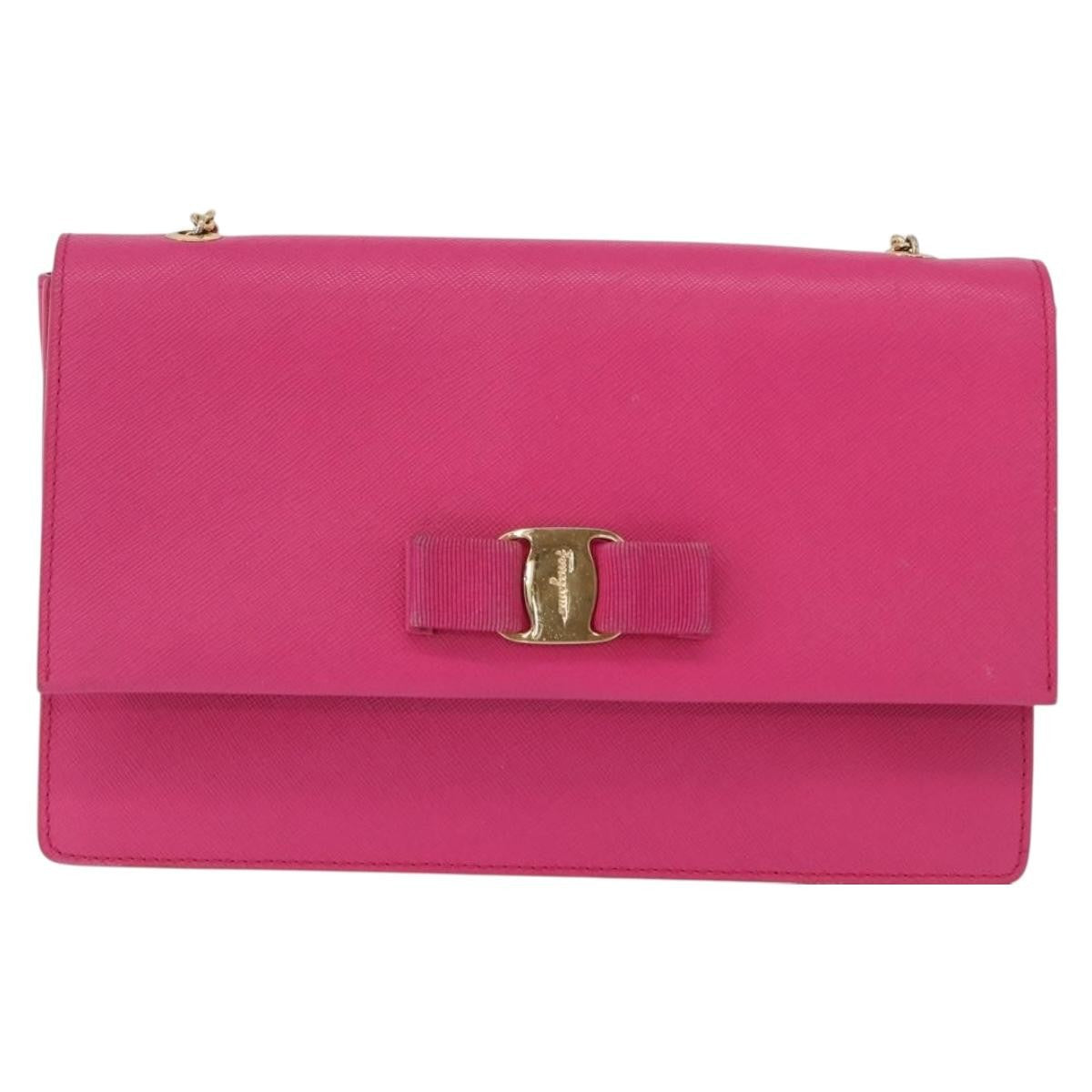 Salvatore Ferragamo Vala Chain Leather Pink Leather Shoulder Bag Bag (Pre-Owned)