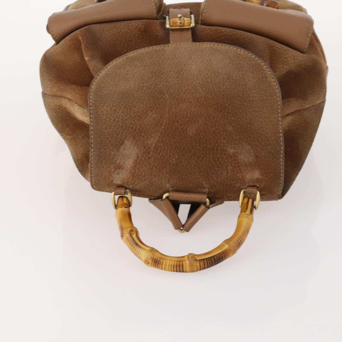 Gucci Vintage Bamboo Suede And Leather Brown Suede Backpack Bag (Pre-Owned)