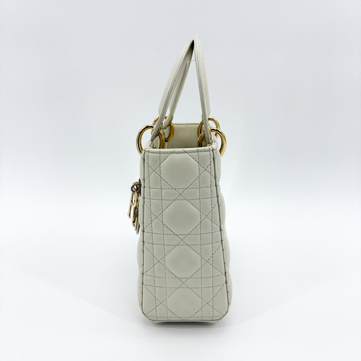 Christian Dior Lady Dior Grained Calfskin Gold Leather Handbag (Pre-Owned)