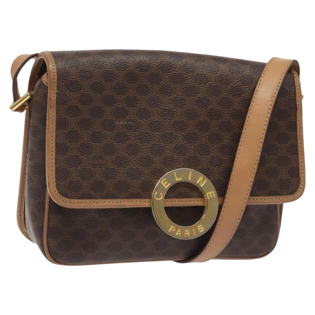 Celine Vintage Macadam Circle Logo Canvas And Leather Brown Canvas Shoulder Bag Bag (Pre-Owned)
