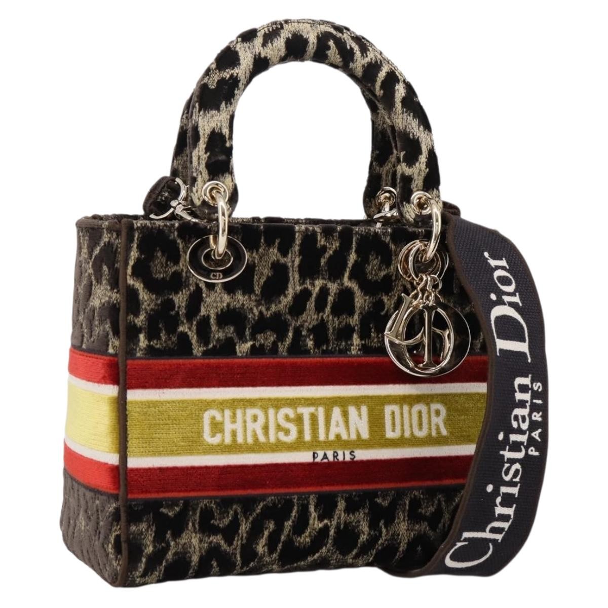 Christian Dior Lady D-Lite Mizza Embroidered Velvet Brown Velvet Handbag (Pre-Owned)