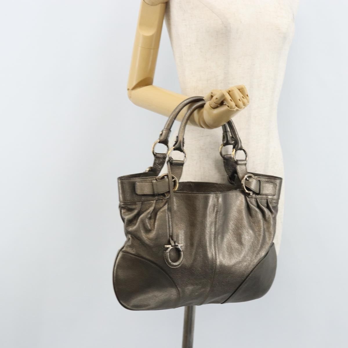 Salvatore Ferragamo Gancini Leather Gold Leather Handbag (Pre-Owned)