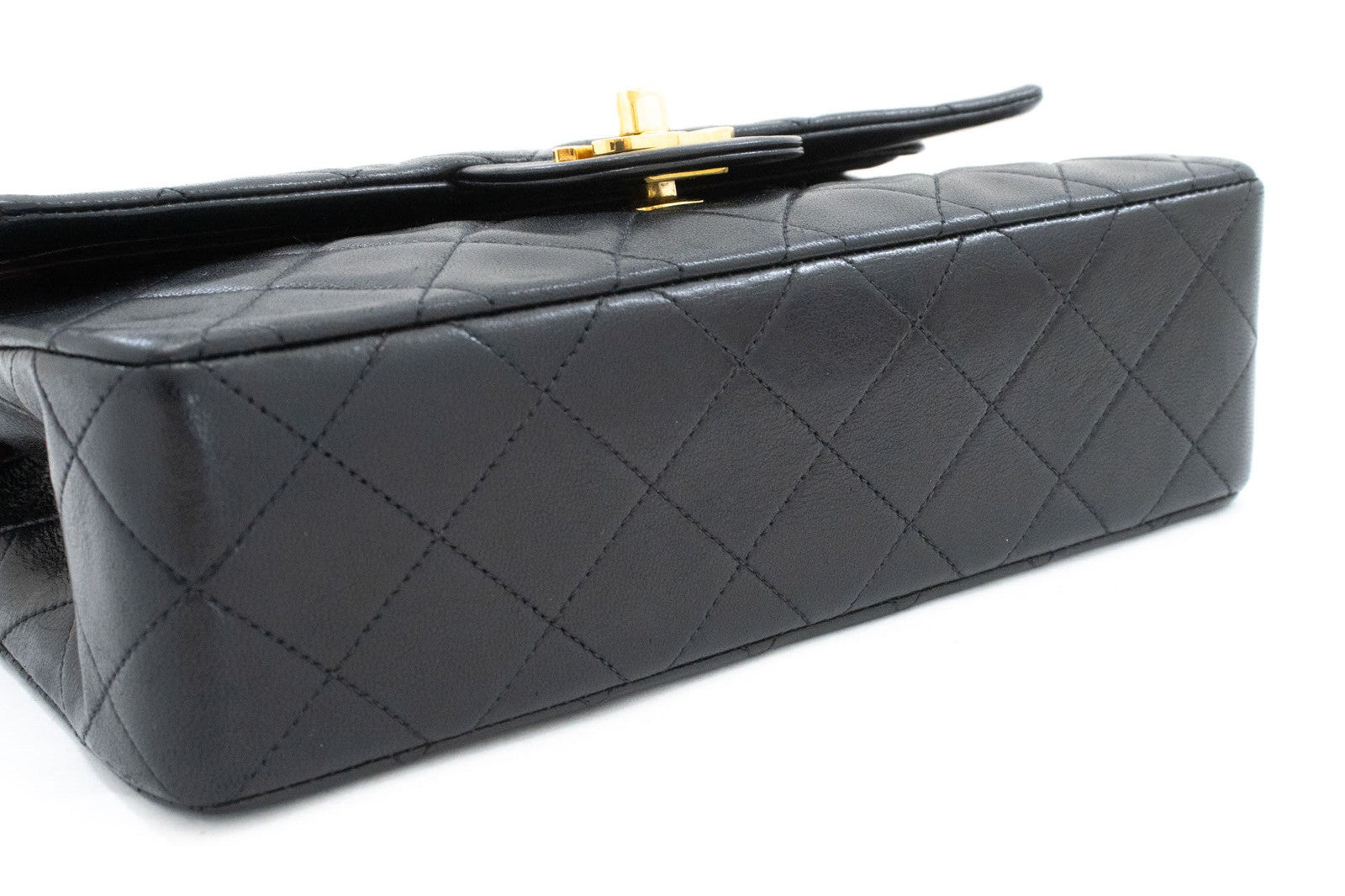 Chanel Vintage Classic Double Flap Quilted Lambskin Black Leather Shoulder Bag Bag (Pre-Owned)