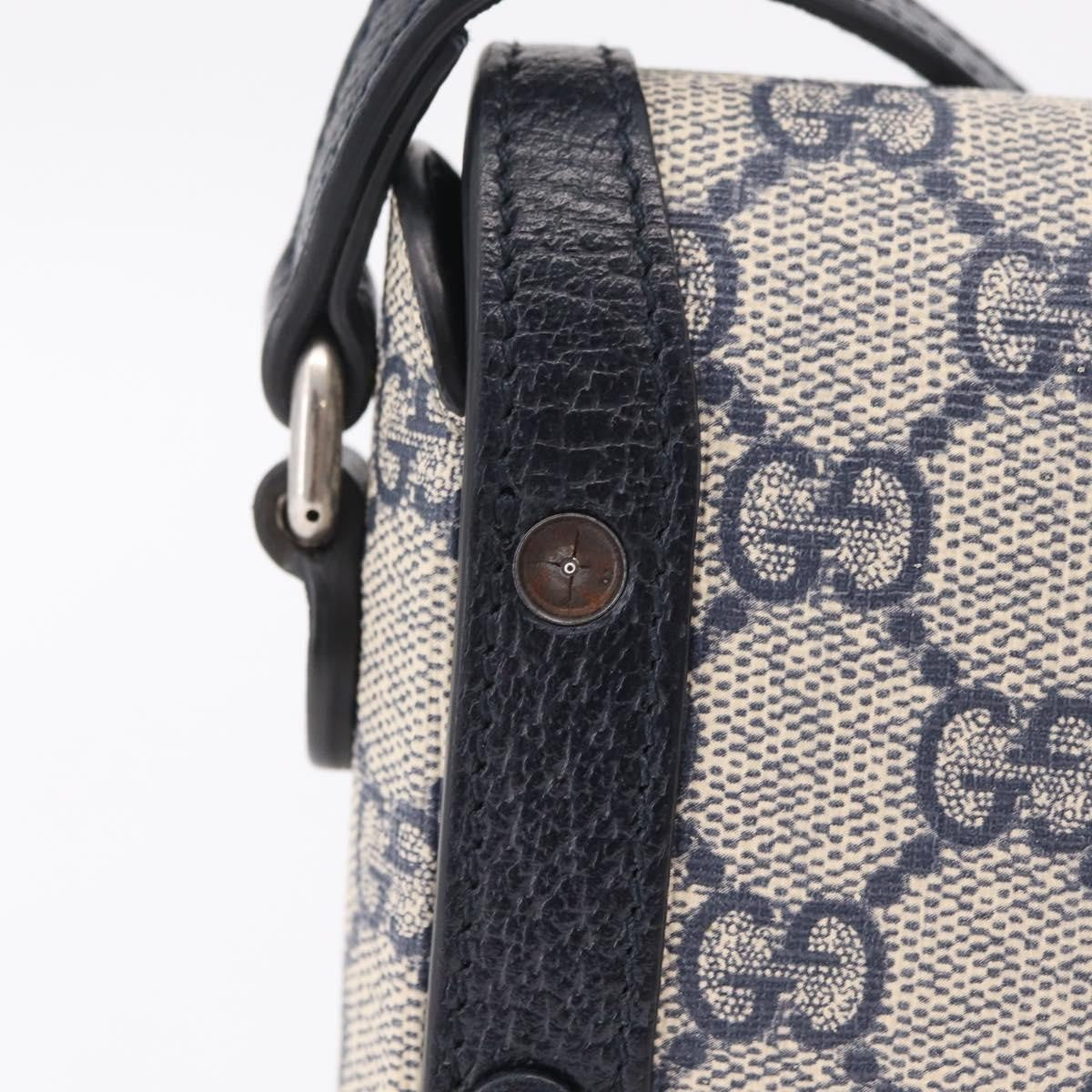 Gucci Horsebit 1955 Gg Coated Canvas With Leather Navy Canvas Crossbody Bag Bag (Pre-Owned)