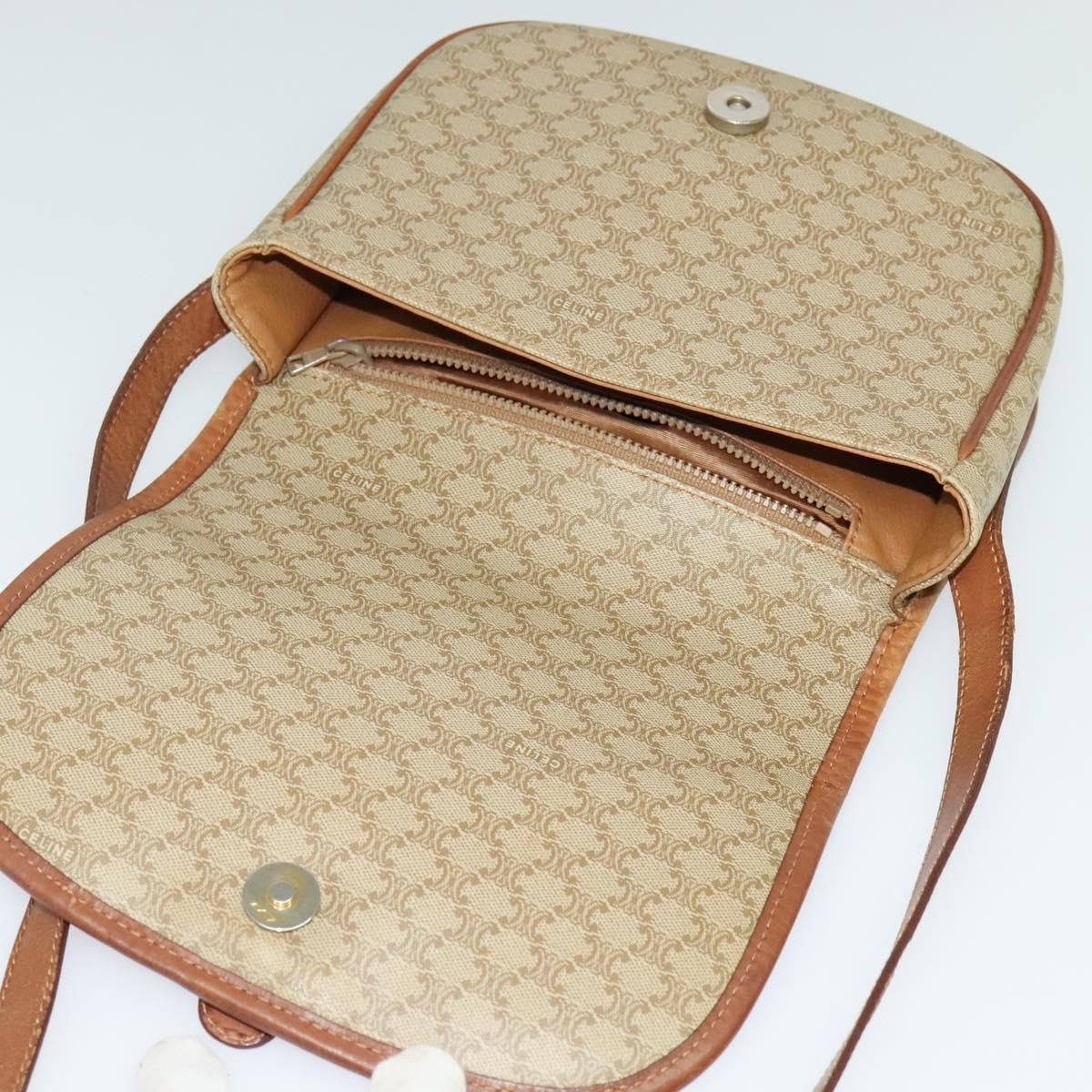 Celine Vintage Macadam Canvas And Leather Beige Canvas Shoulder Bag Bag (Pre-Owned)