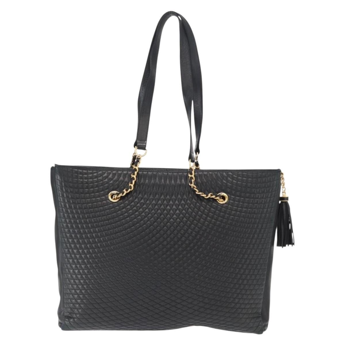 Bally Vintage Quilted Leather Black Leather Tote Bag Bag (Pre-Owned)
