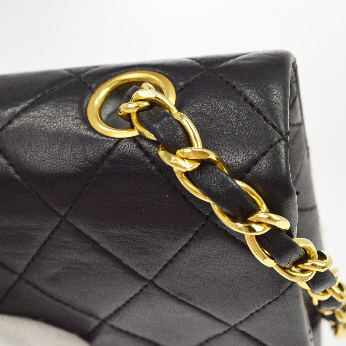 Chanel Vintage Full Flap Quilted Lambskin Black Leather Shoulder Bag Bag (Pre-Owned)