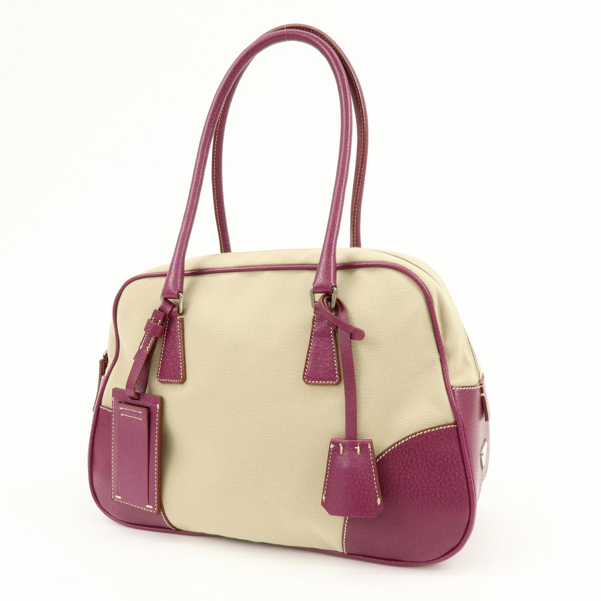 Prada Bowler Canvas With Leather Purple Canvas Shoulder Bag Bag (Pre-Owned)