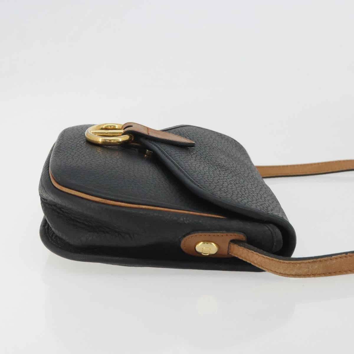Christian Dior Vintage Cd Flap Leather Black Leather Shoulder Bag Bag (Pre-Owned)