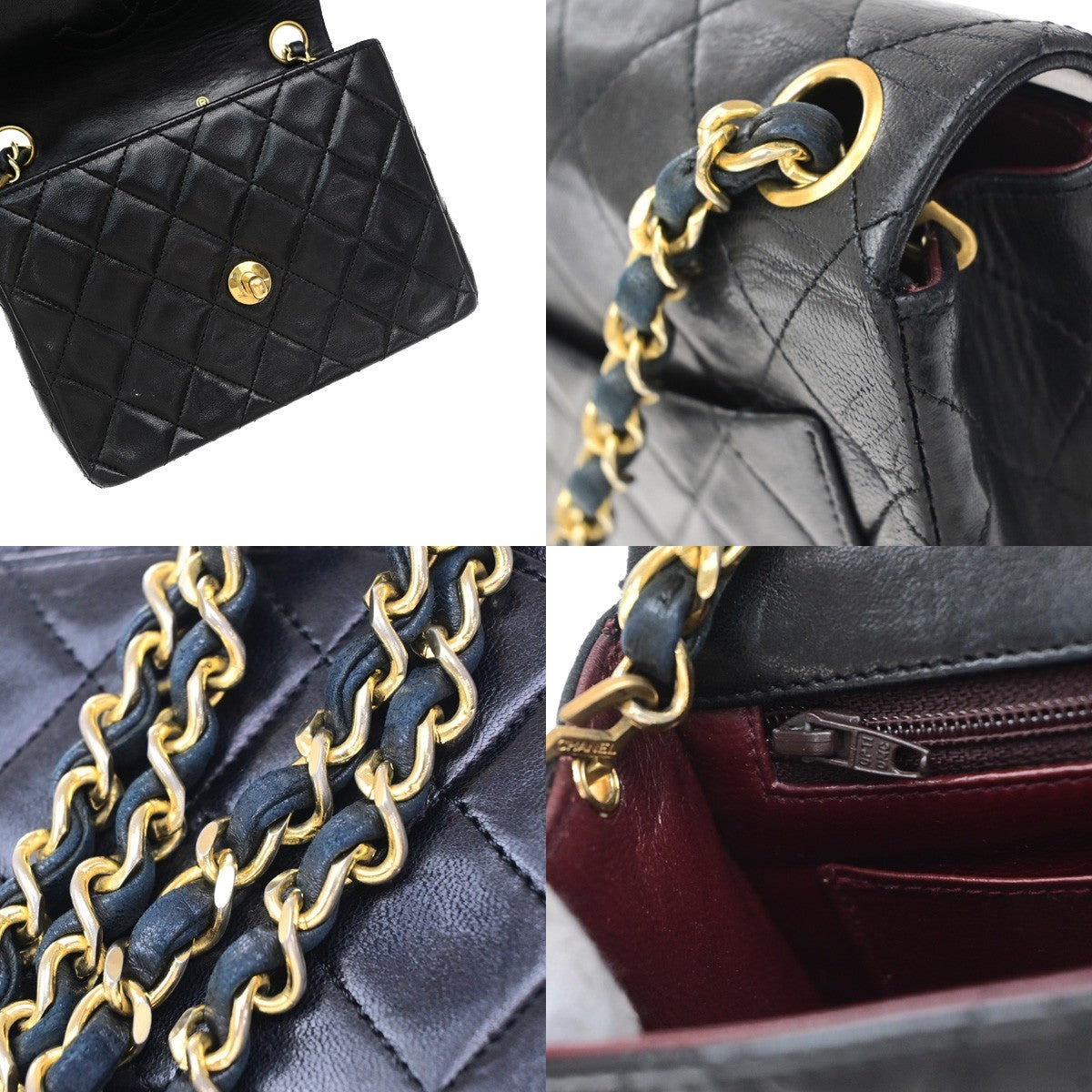 Chanel Vintage Square Classic Flap Quilted Lambskin Black Leather Shoulder Bag Bag (Pre-Owned)
