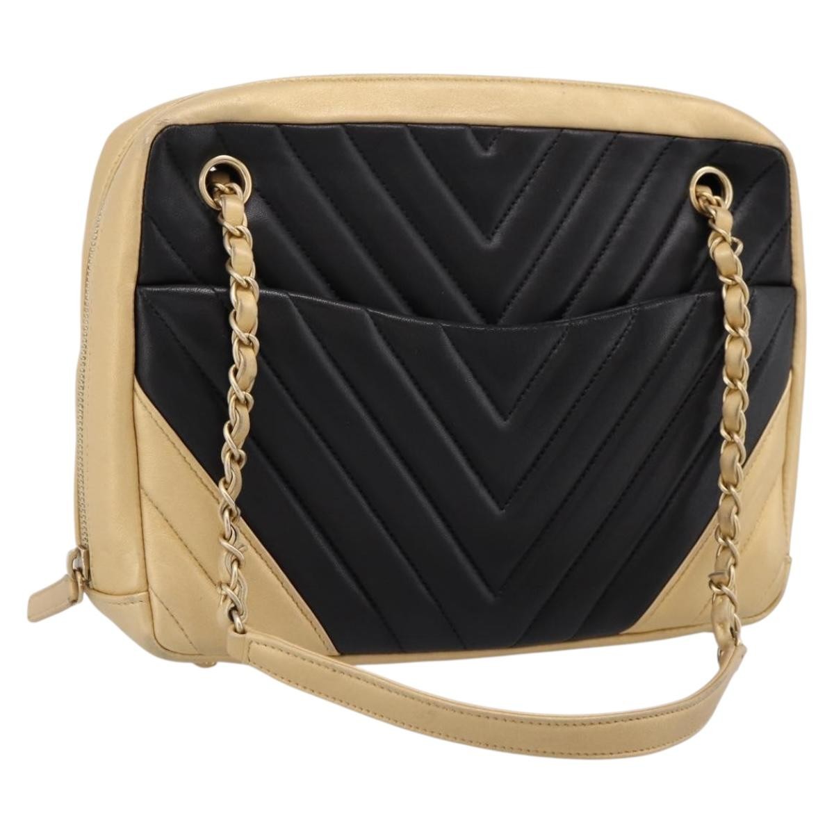 Chanel Camera Chevron Lambskin Beige Leather Shoulder Bag Bag (Pre-Owned)