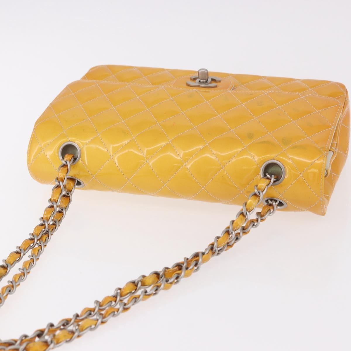 Chanel Timeless - Classic Double Flap Quilted Patent Yellow Patent_Leather Shoulder Bag Bag (Pre-Owned)
