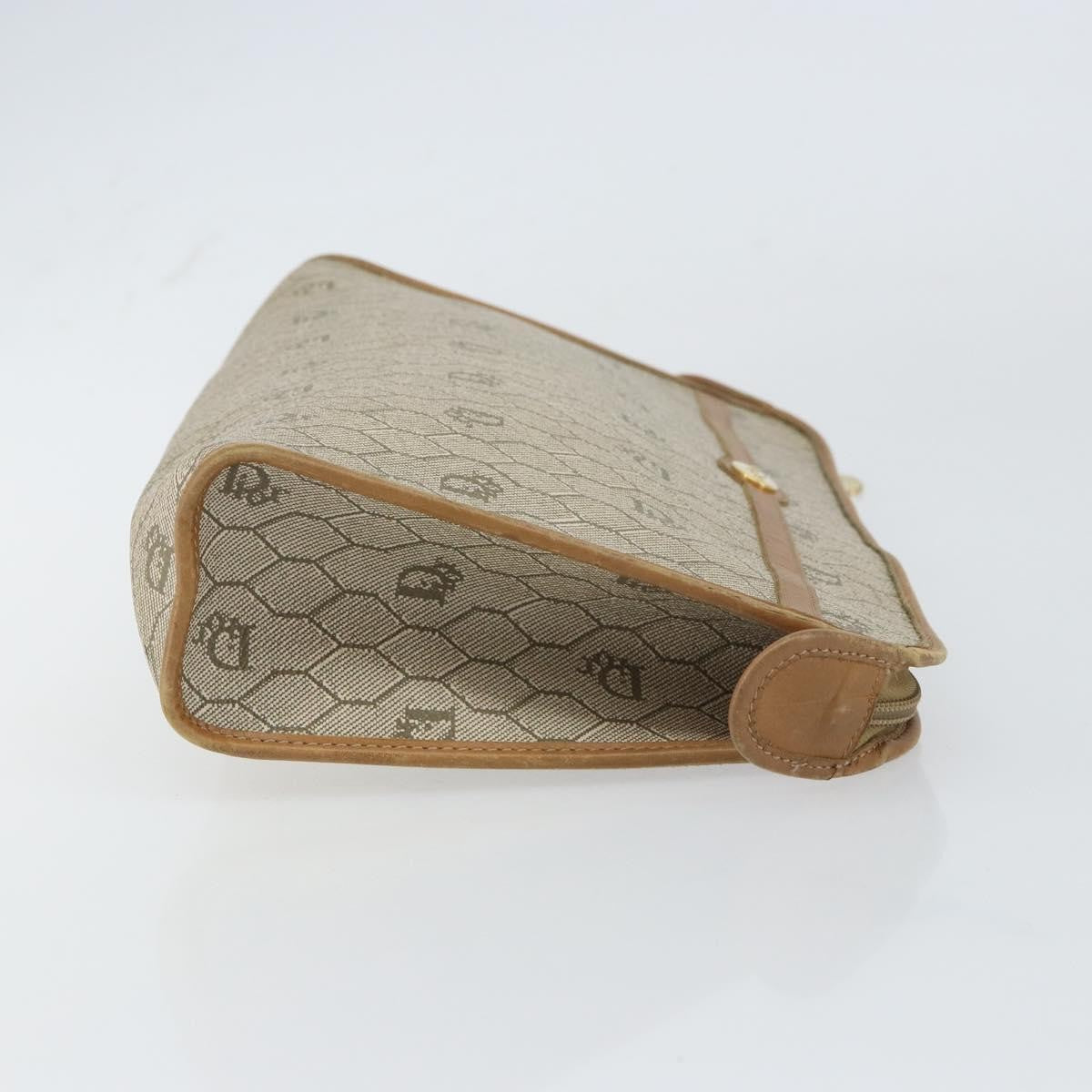 Christian Dior Vintage Honeycomb Zip Canvas And Leather Beige Canvas Clutche & Pouche Bag (Pre-Owned)