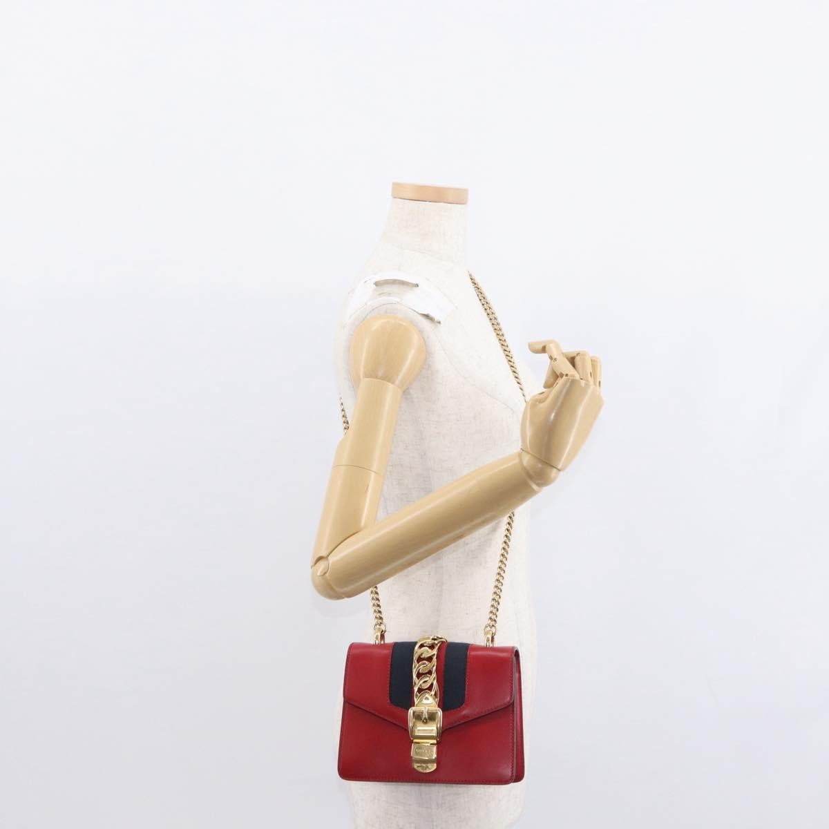 Gucci Sylvie Chain Leather Red Leather Shoulder Bag Bag (Pre-Owned)