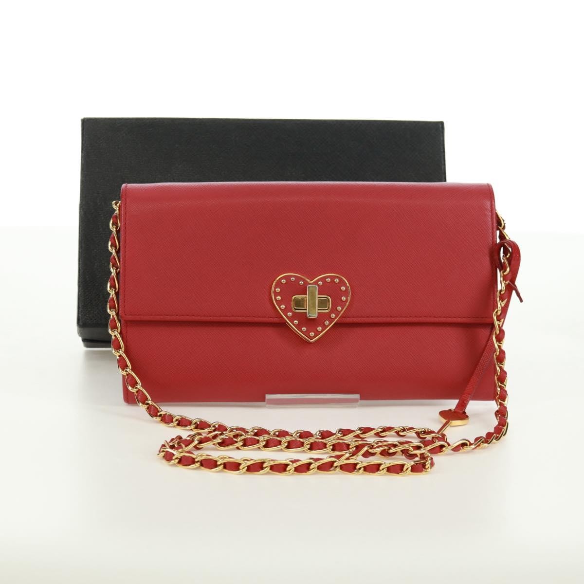 Prada Heart Wallet On Chain Saffiano Leather Red Leather Crossbody Bag Bag (Pre-Owned)