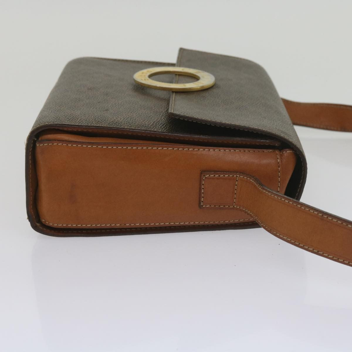 Celine Vintage Macadam Circle Logo Canvas And Leather Brown Canvas Shoulder Bag Bag (Pre-Owned)