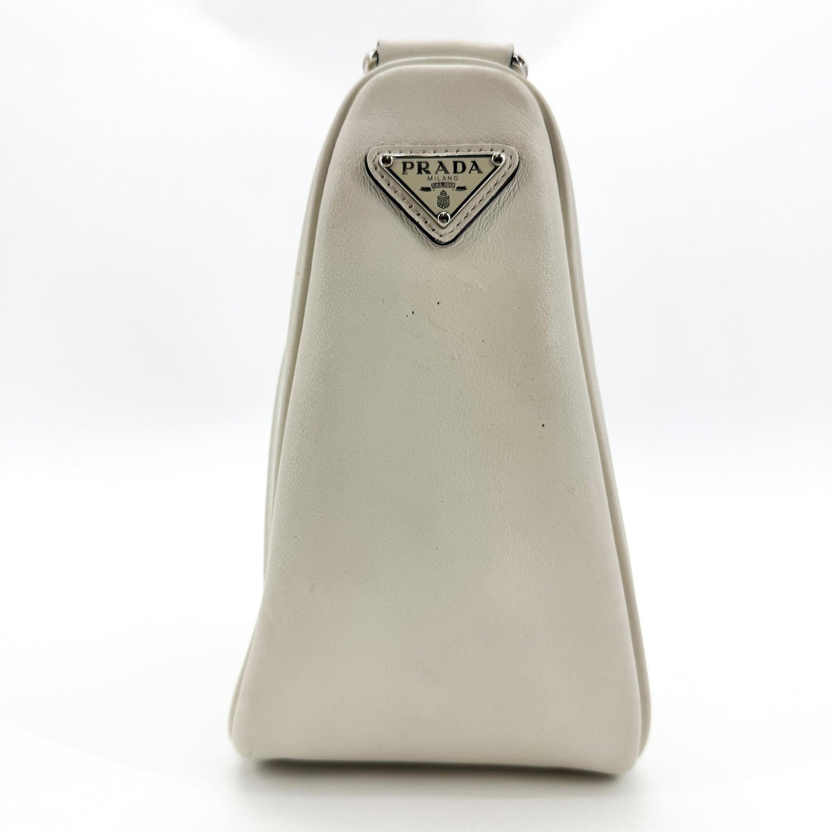 Prada Triangle Logo Zip Leather White Leather Crossbody Bag Bag (Pre-Owned)