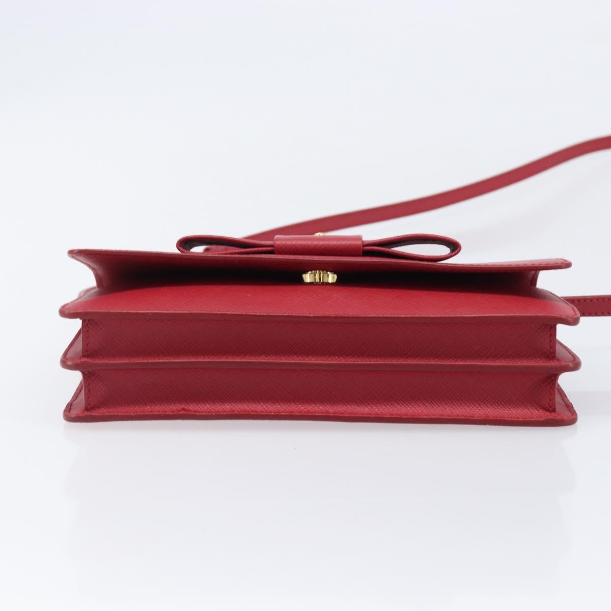Prada Bow Wallet On Strap Saffiano Leather Red Leather Crossbody Bag Bag (Pre-Owned)