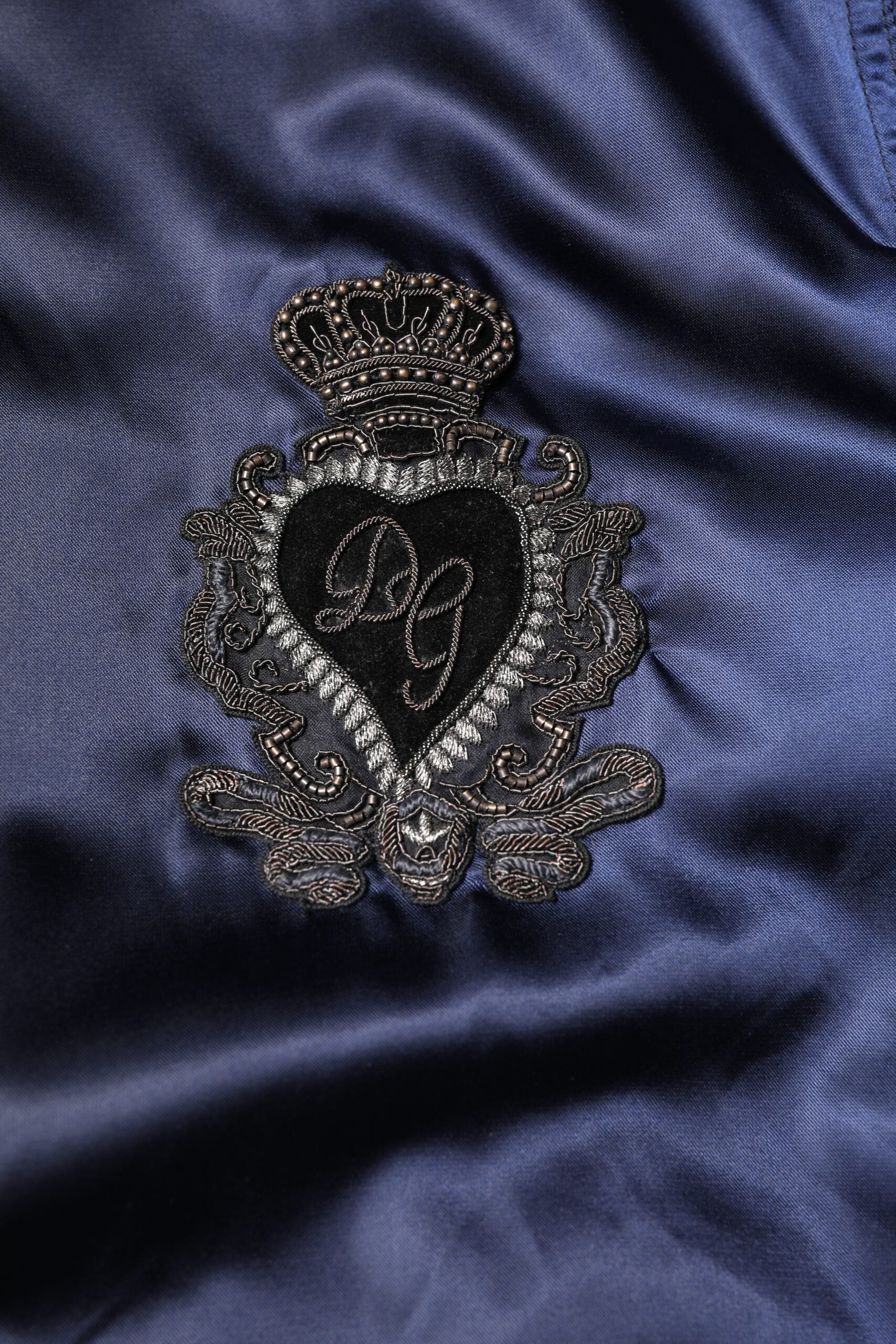 Dolce & Gabbana Blue Nylon DG Crown Full Zip Bomber Men's Jacket (Pre-Owned)