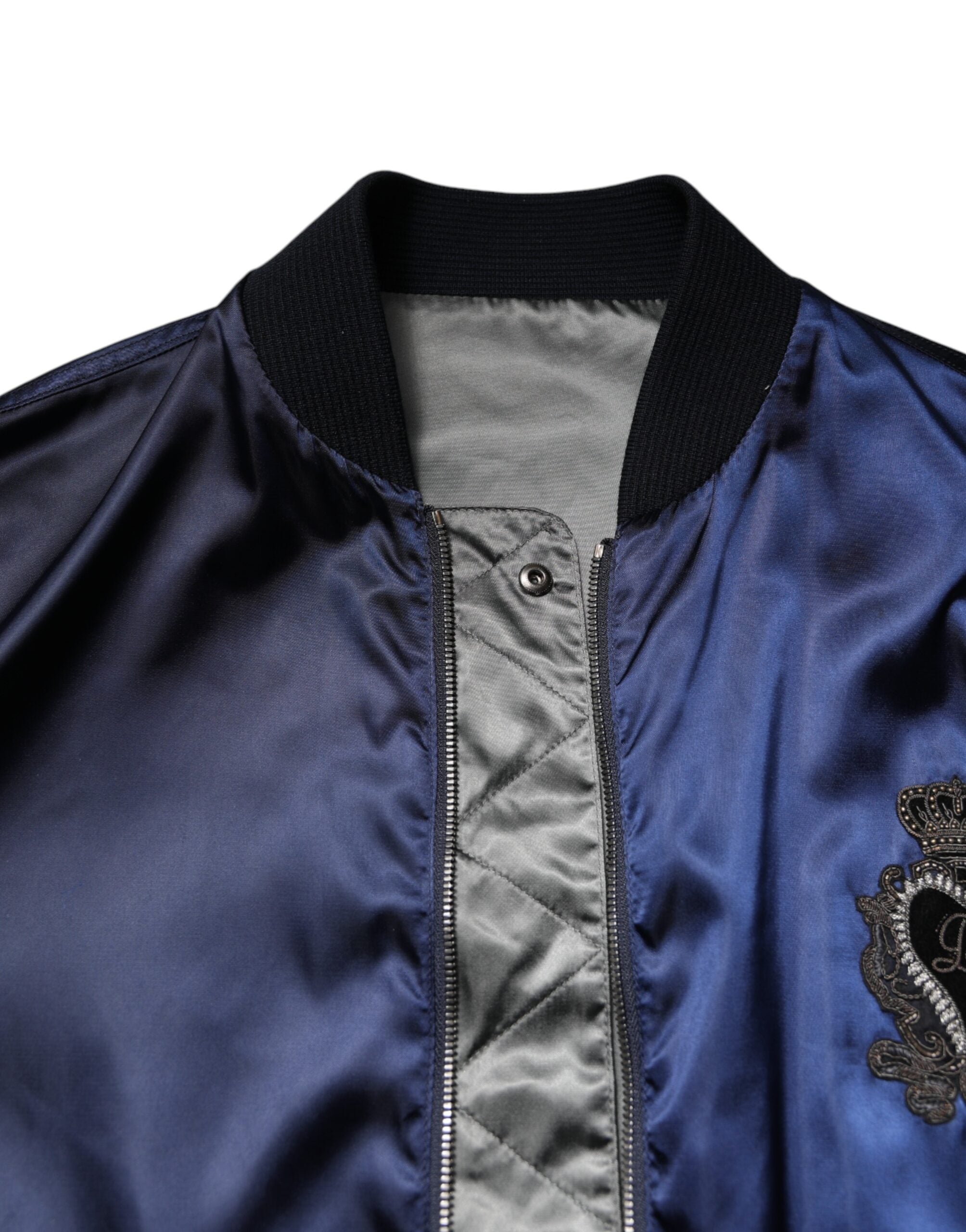 Dolce & Gabbana Blue Nylon DG Crown Full Zip Bomber Men's Jacket