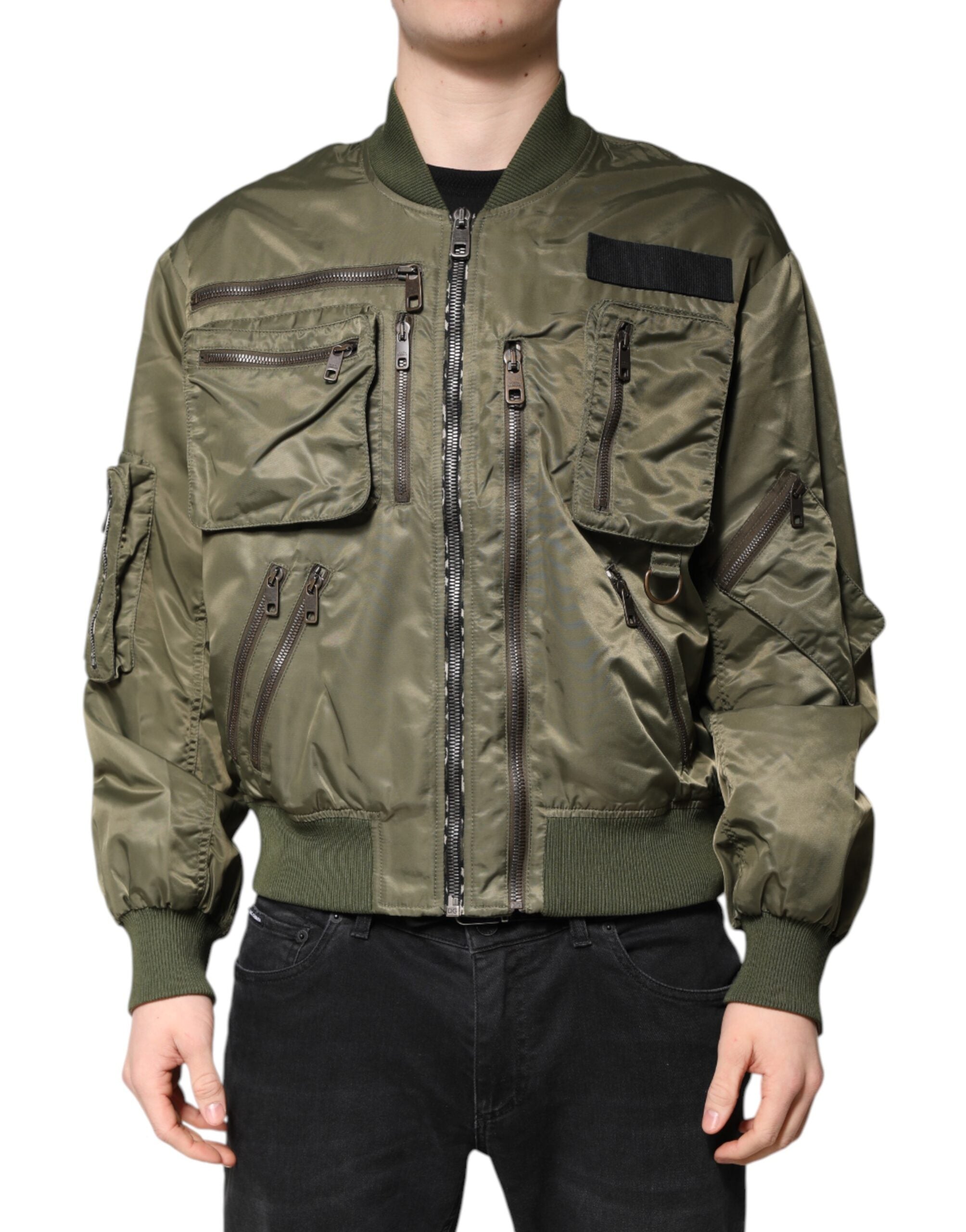 Dolce & Gabbana Green Nylon Full Zip Men Bomber Men's Jacket (Pre-Owned)