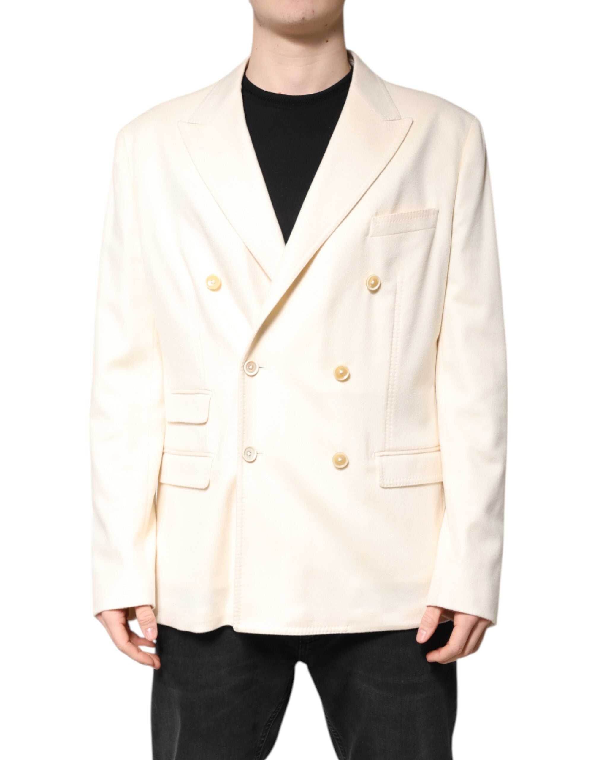 Dolce & Gabbana Beige Cashmere Double Breasted Coat Men's Blazer (Pre-Owned)