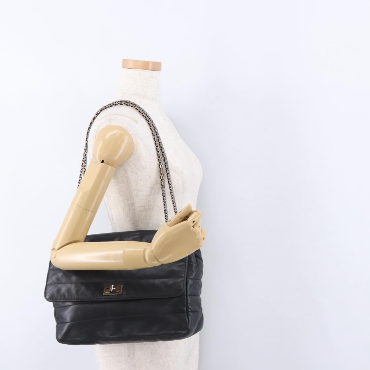 Chanel Vintage Reissue Flap Horizontal Quilt Lambskin Black Leather Shoulder Bag Bag (Pre-Owned)