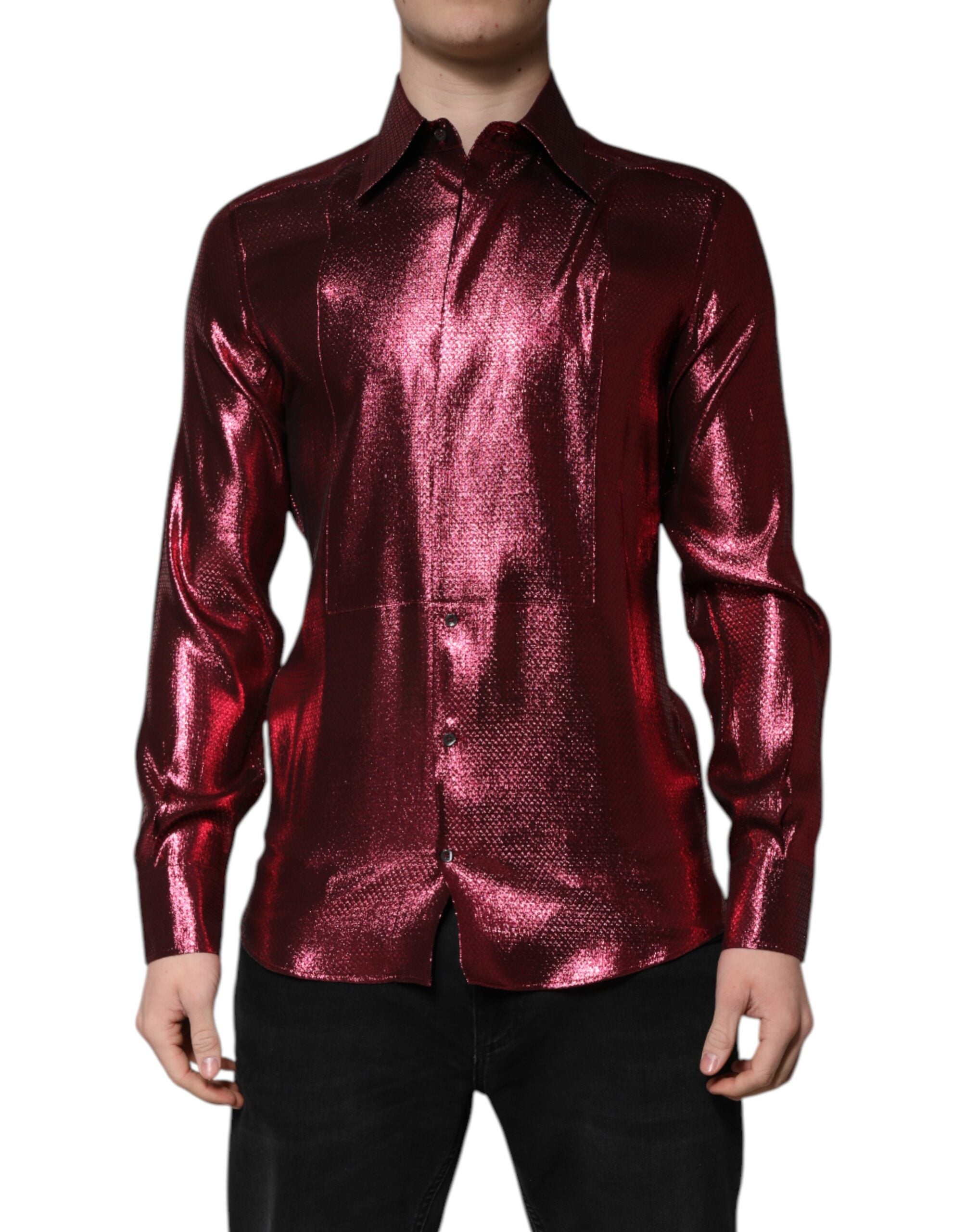 Dolce & Gabbana Metallic Red Cotton GOLD Dress Formal Men's Shirt