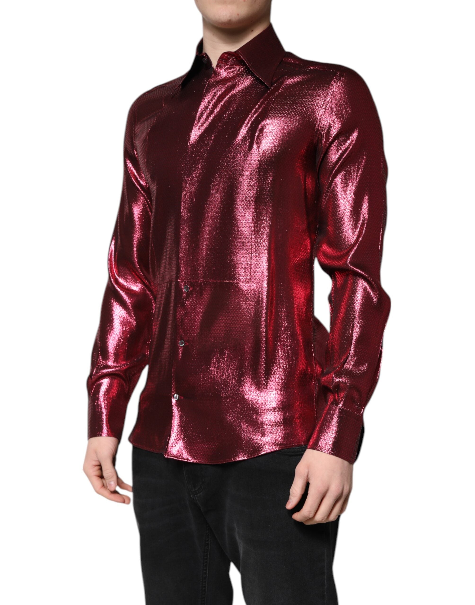 Dolce & Gabbana Metallic Red Cotton GOLD Dress Formal Men's Shirt