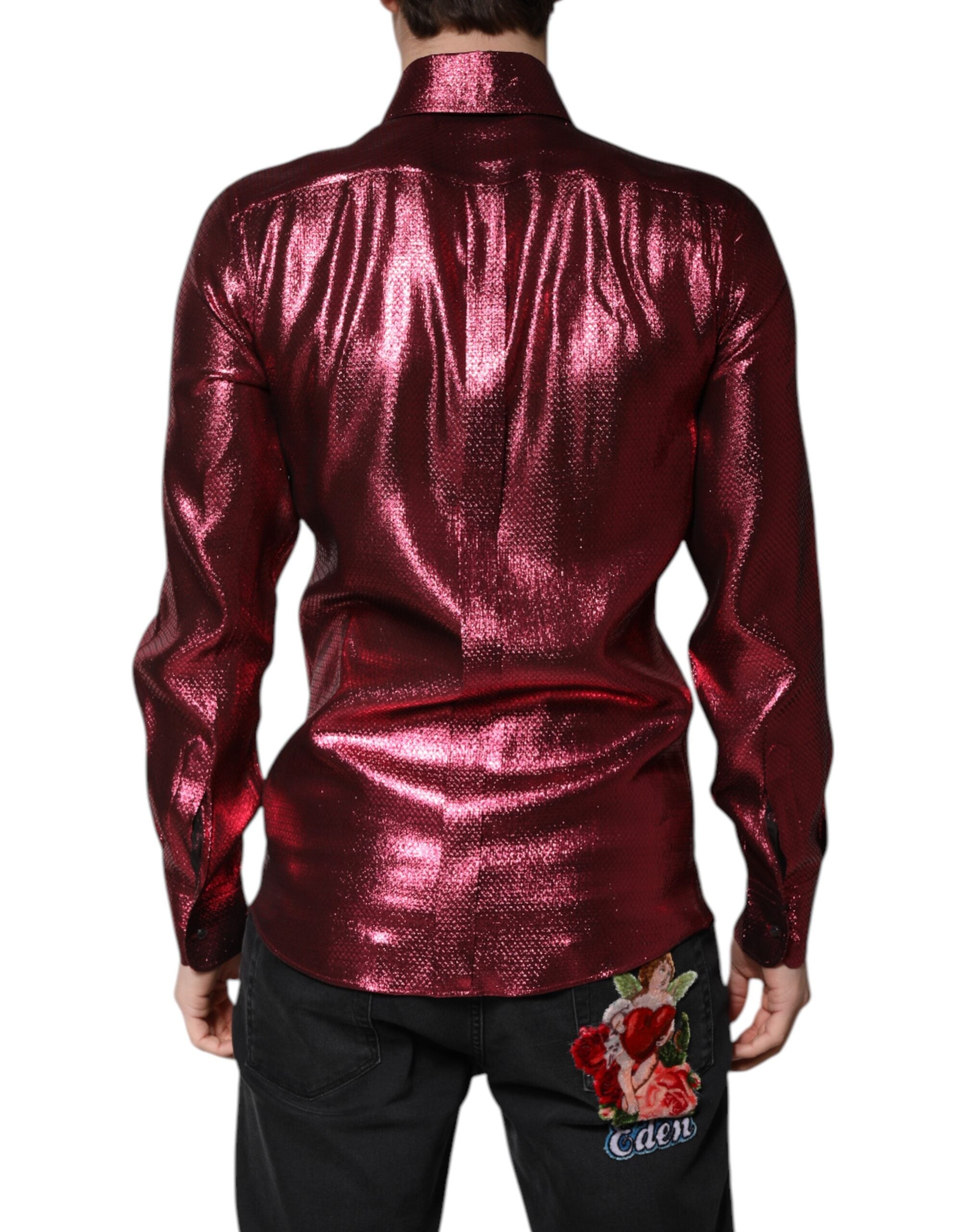 Dolce & Gabbana Metallic Red Cotton GOLD Dress Formal Men's Shirt