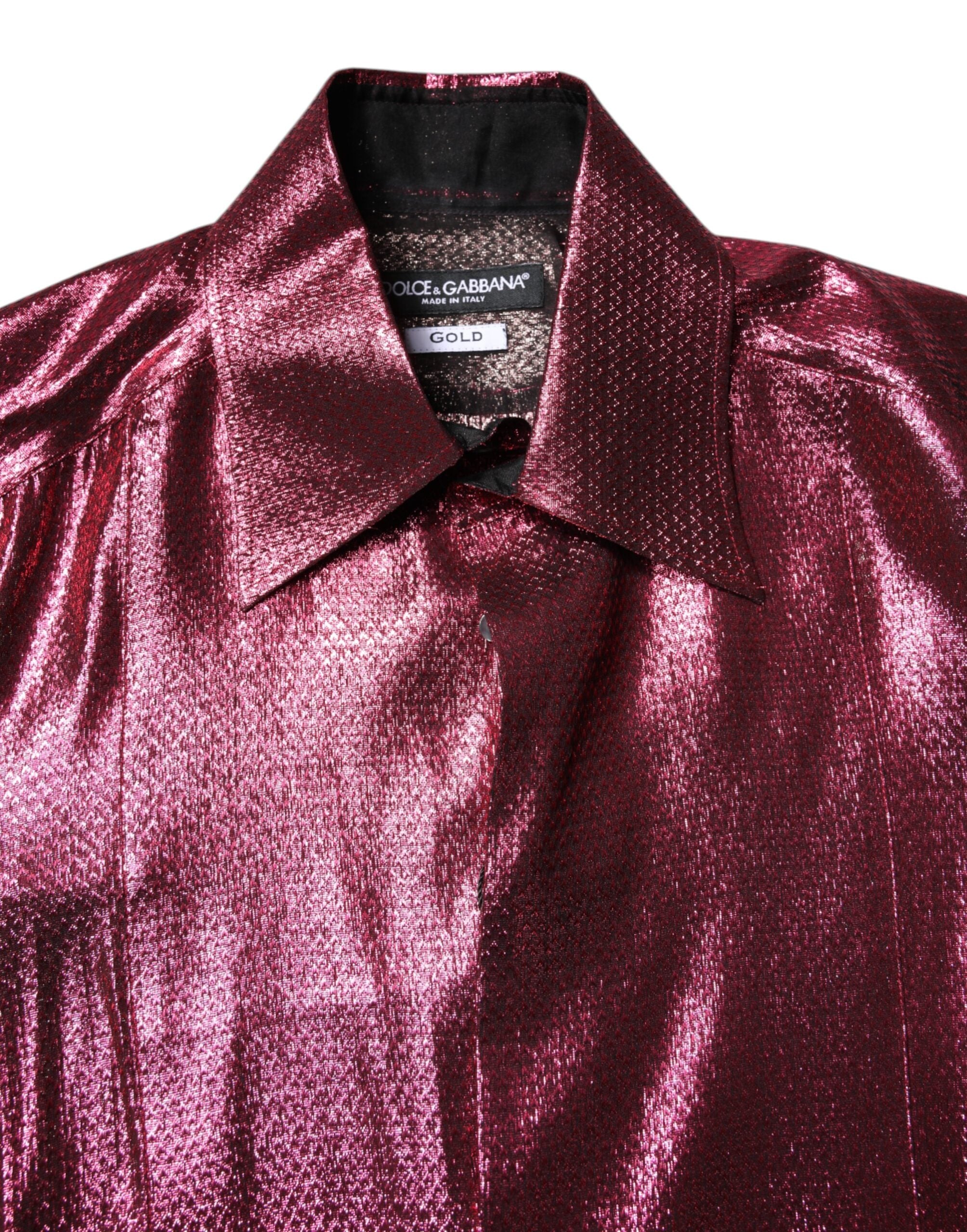 Dolce & Gabbana Metallic Red Cotton GOLD Dress Formal Men's Shirt