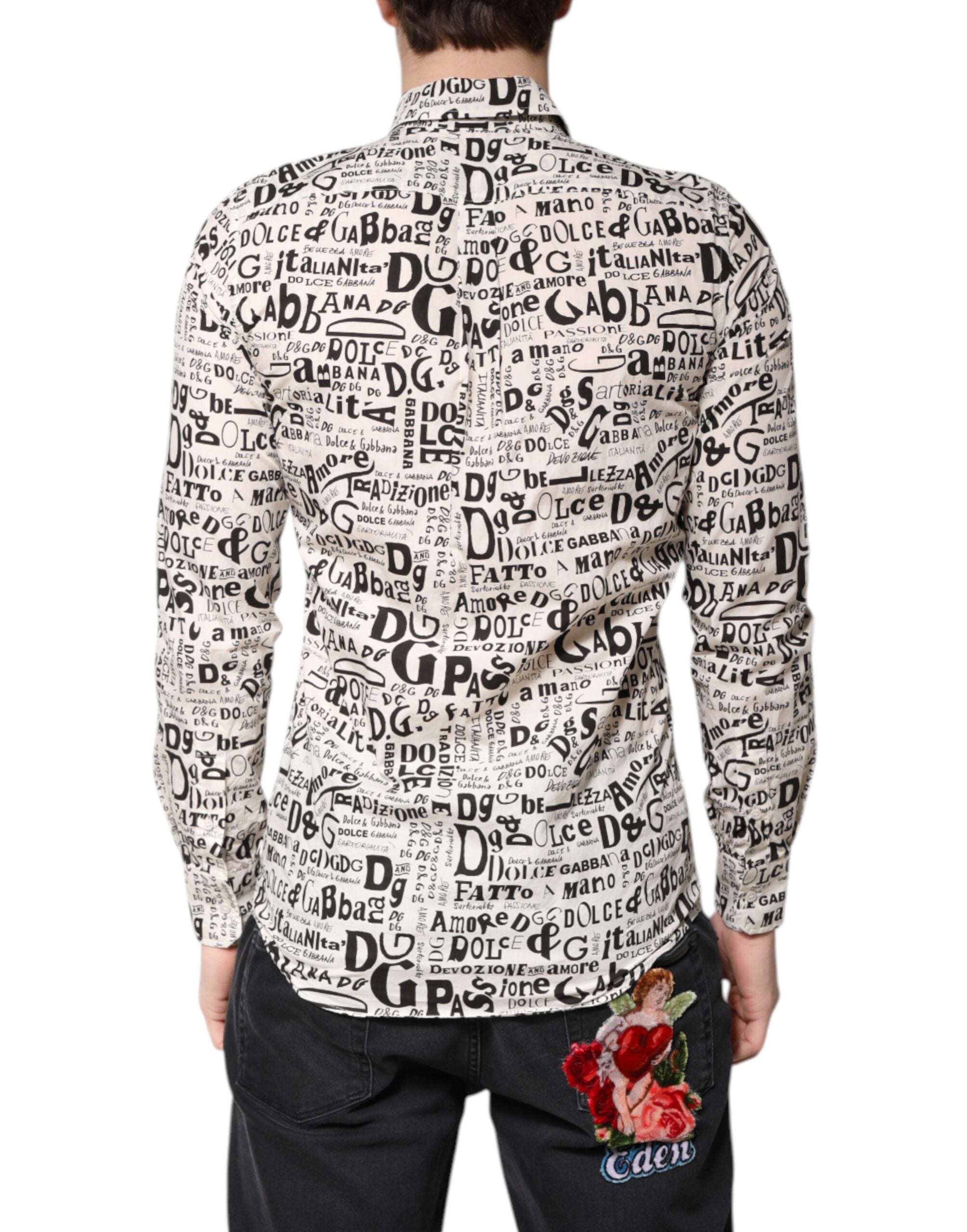 Dolce & Gabbana White Black Logo MARTINI Men Casual Men's Shirt (Pre-Owned)