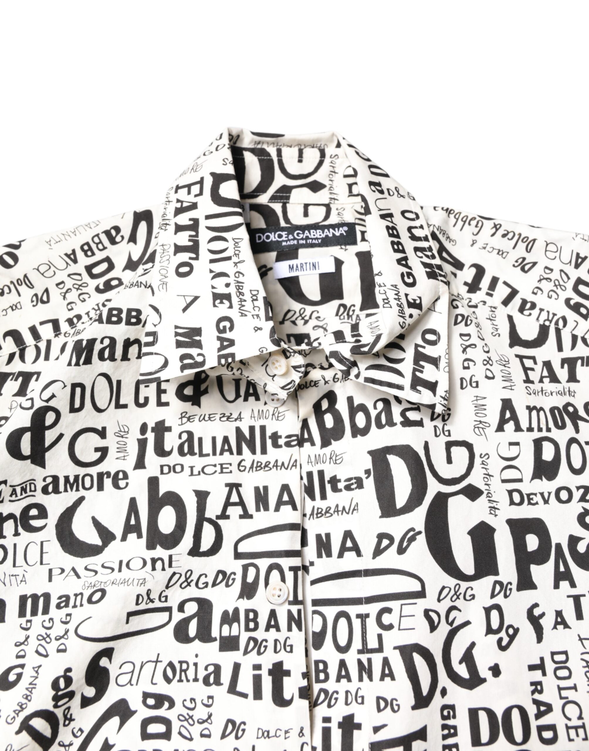 Dolce & Gabbana White Black Logo MARTINI Men Casual Men's Shirt (Pre-Owned)