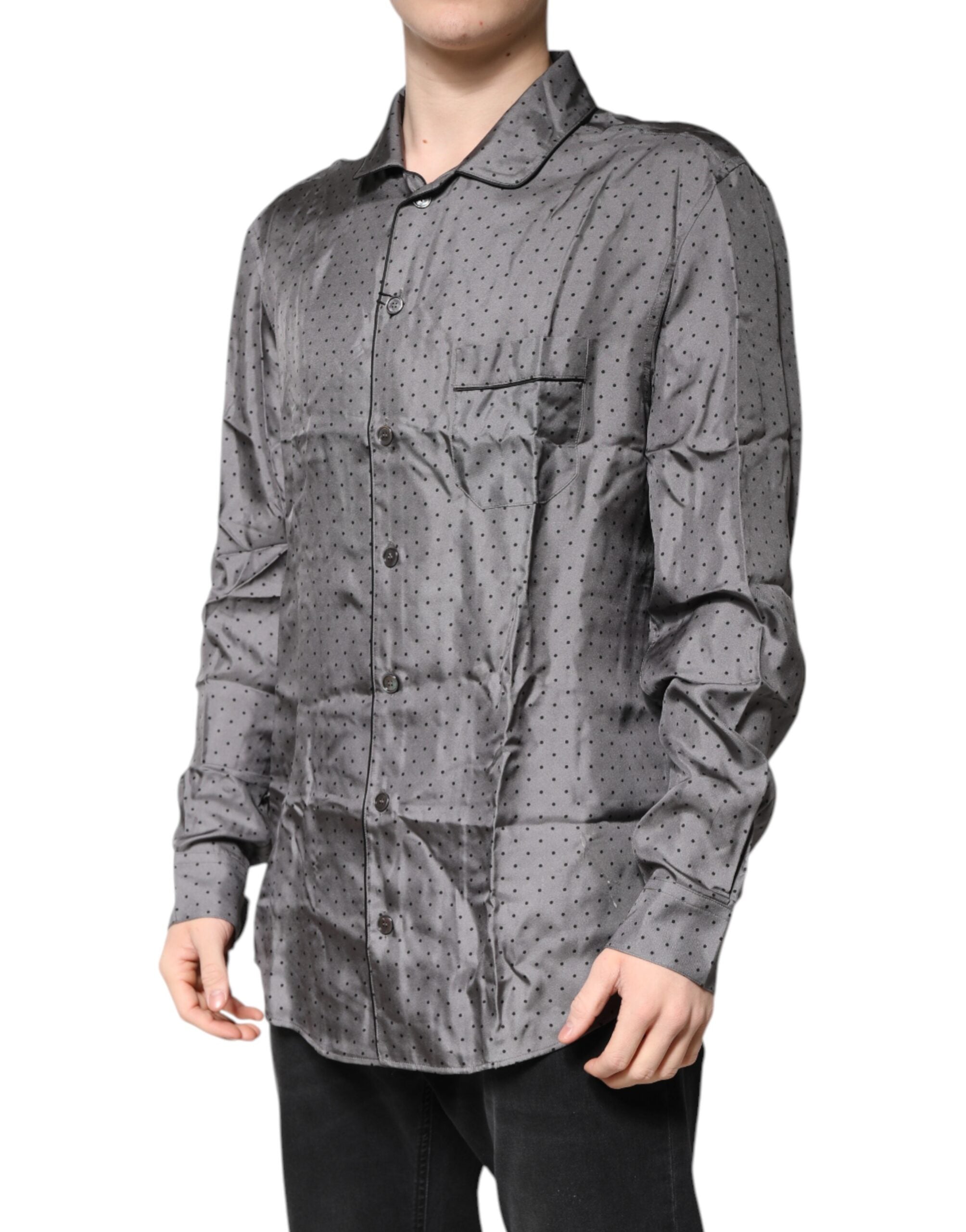 Dolce & Gabbana Gray Polka Dot Silk Long Sleeve Men's Shirt (Pre-Owned)