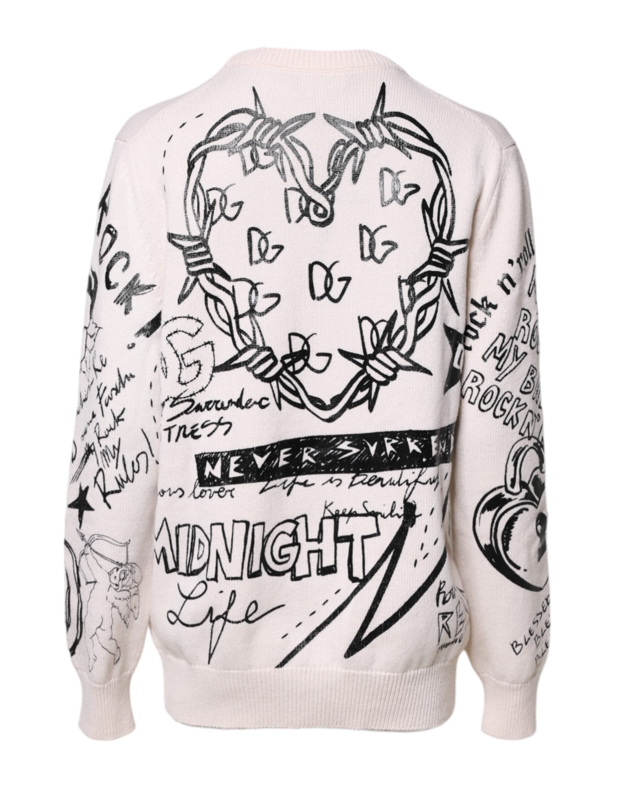 Dolce & Gabbana White Black Logo Print Women Pullover Women's Sweater (Pre-Owned)