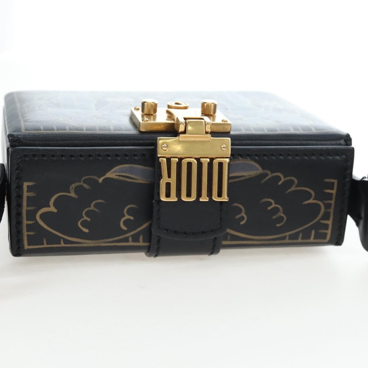 Christian Dior Dioraddict Lockbox Printed Leather Black Leather Shoulder Bag Bag (Pre-Owned)