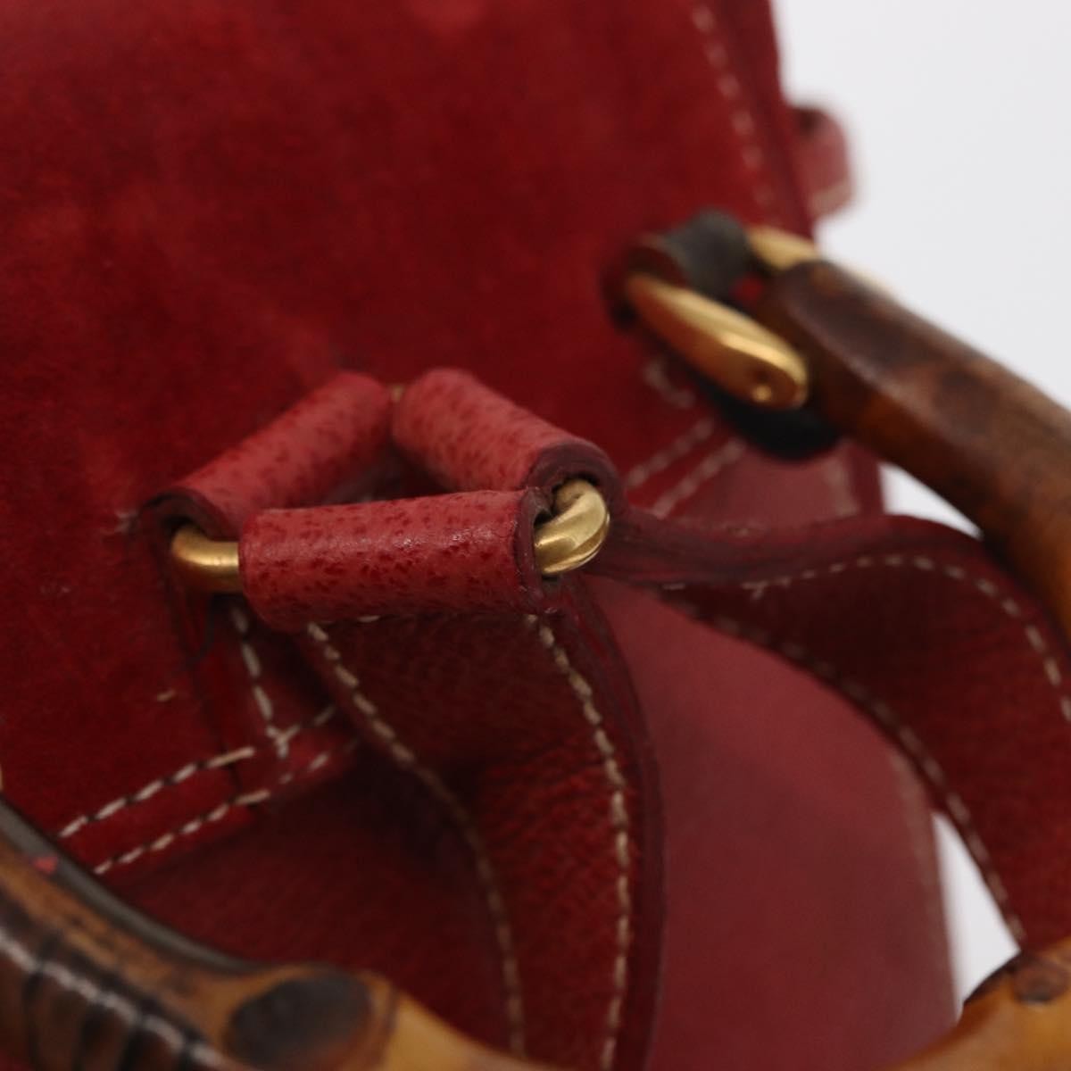 Gucci Vintage Bamboo Leather Red Leather Backpack Bag (Pre-Owned)