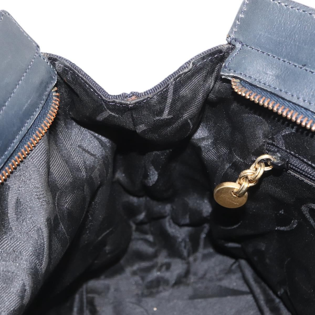 Salvatore Ferragamo Vala Canvas Navy Canvas Handbag (Pre-Owned)