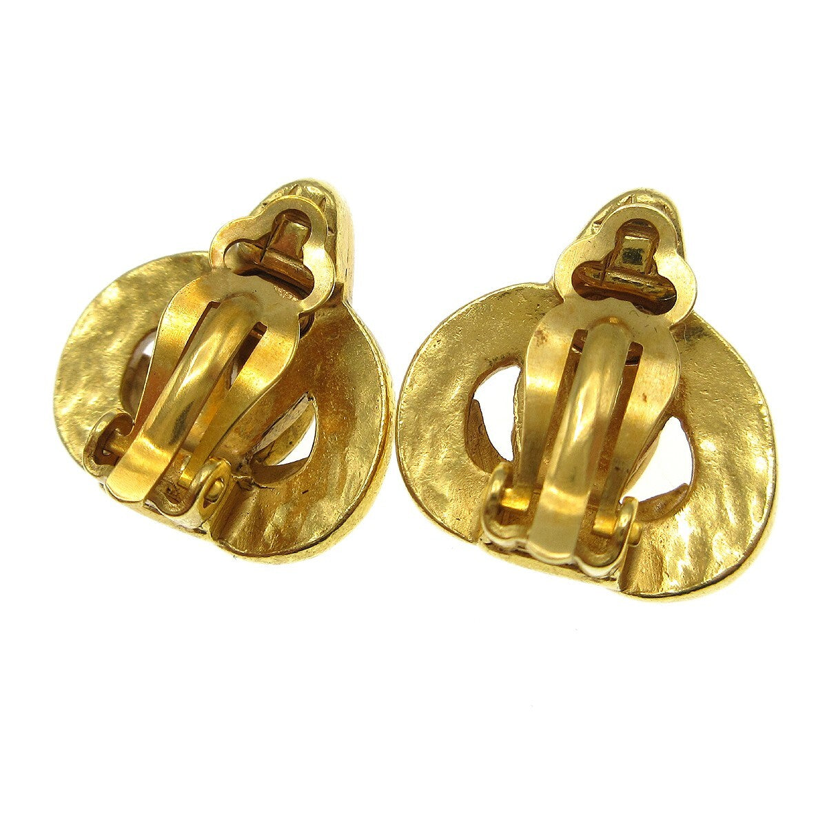 Chanel Vintage Cc Heart Clip-On Metal Gold Gold_Plated Earrings Jewelry (Pre-Owned)