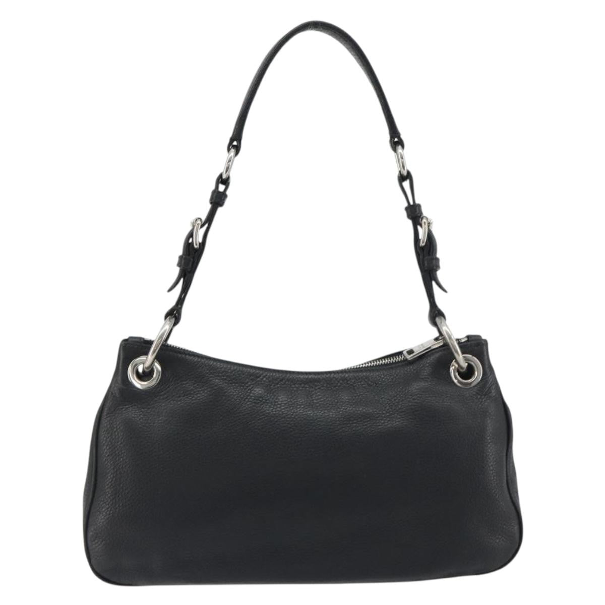 Prada Vitellino Mordo Hobo Leather Black Leather Shoulder Bag Bag (Pre-Owned)