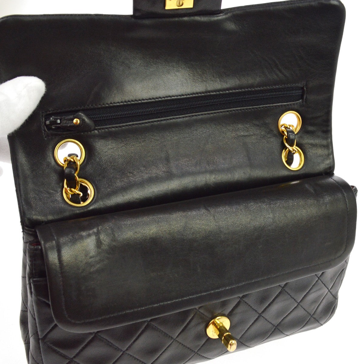 Chanel Vintage Classic Double Flap Quilted Lambskin Black Leather Shoulder Bag Bag (Pre-Owned)