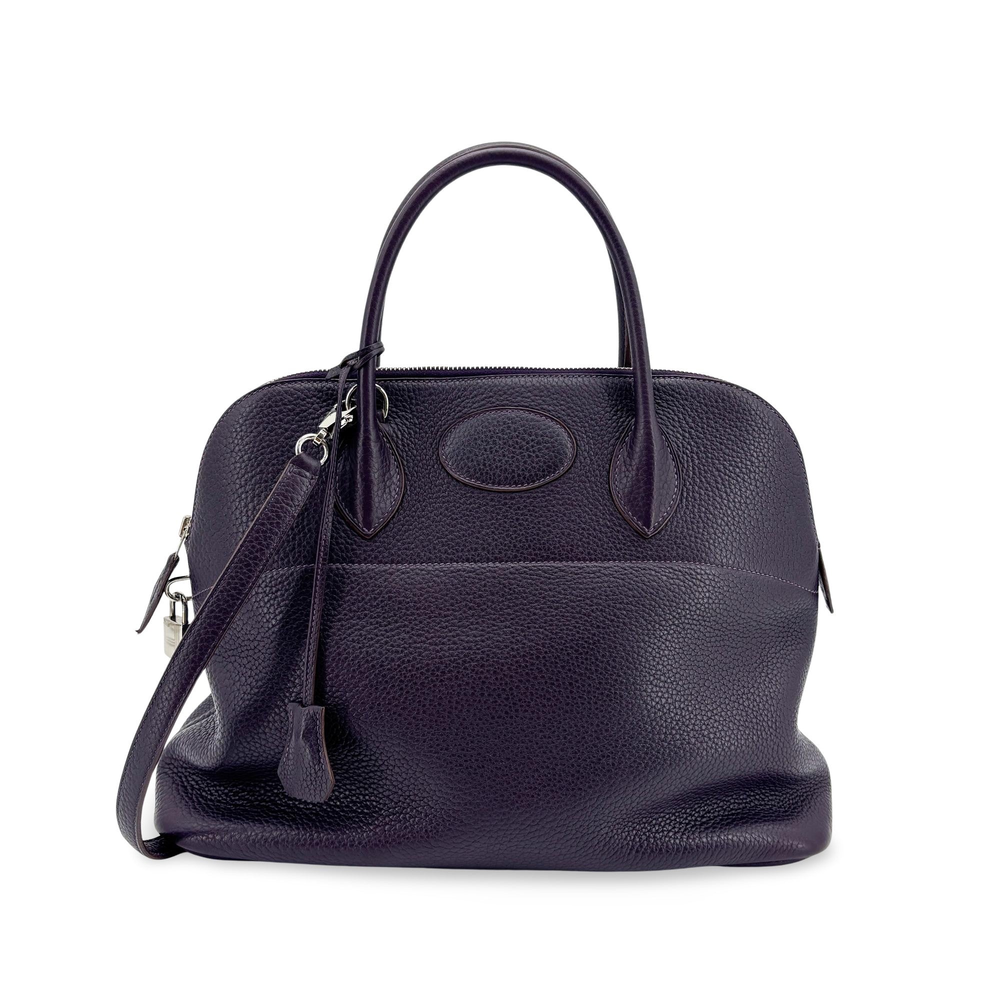Hermes Bolide Clemence Purple Leather Handbag (Pre-Owned)