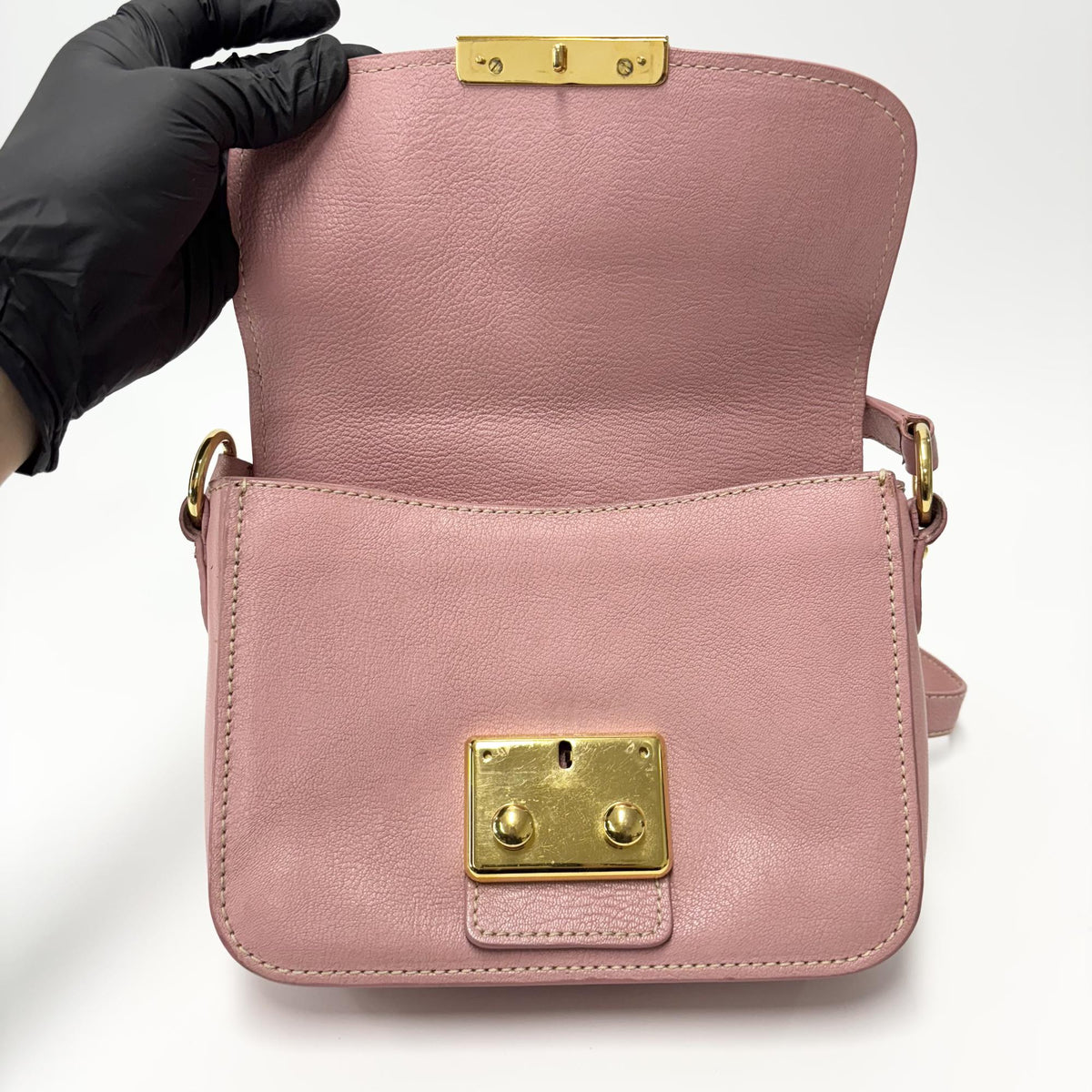 Miu Miu Crossbody Bag Studded Leather Pink Leather Crossbody Bag Bag (Pre-Owned)