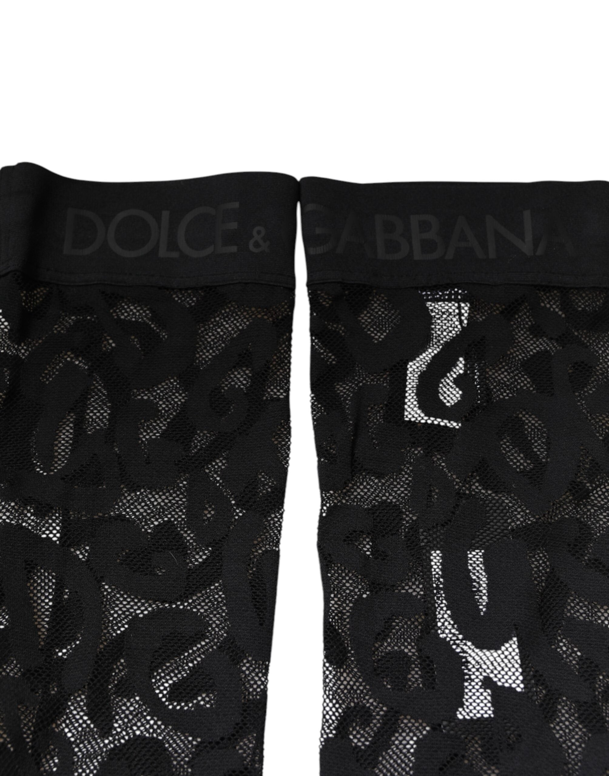 Dolce & Gabbana Black Floral Lace Cotton Stretch Stockings Women's Socks
